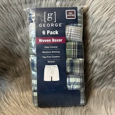 George Woven Boxers Mens Size 2XL (44-46) 6 Pack Underwear Moisture Wicking