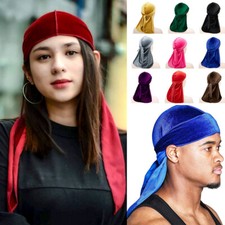 Men Women Velvet Durag Cap Long Tail Silky Durag Headwraps for 360 Waves