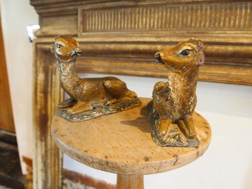 Pair of folk art carved limewood Swiss black forest fawns c1900 - Picture 11 of 11