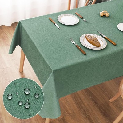 AooHome Tischdecke Abwaschbar Grün, 140x240cm Tischdecken Leinen-Optik Tischtuch