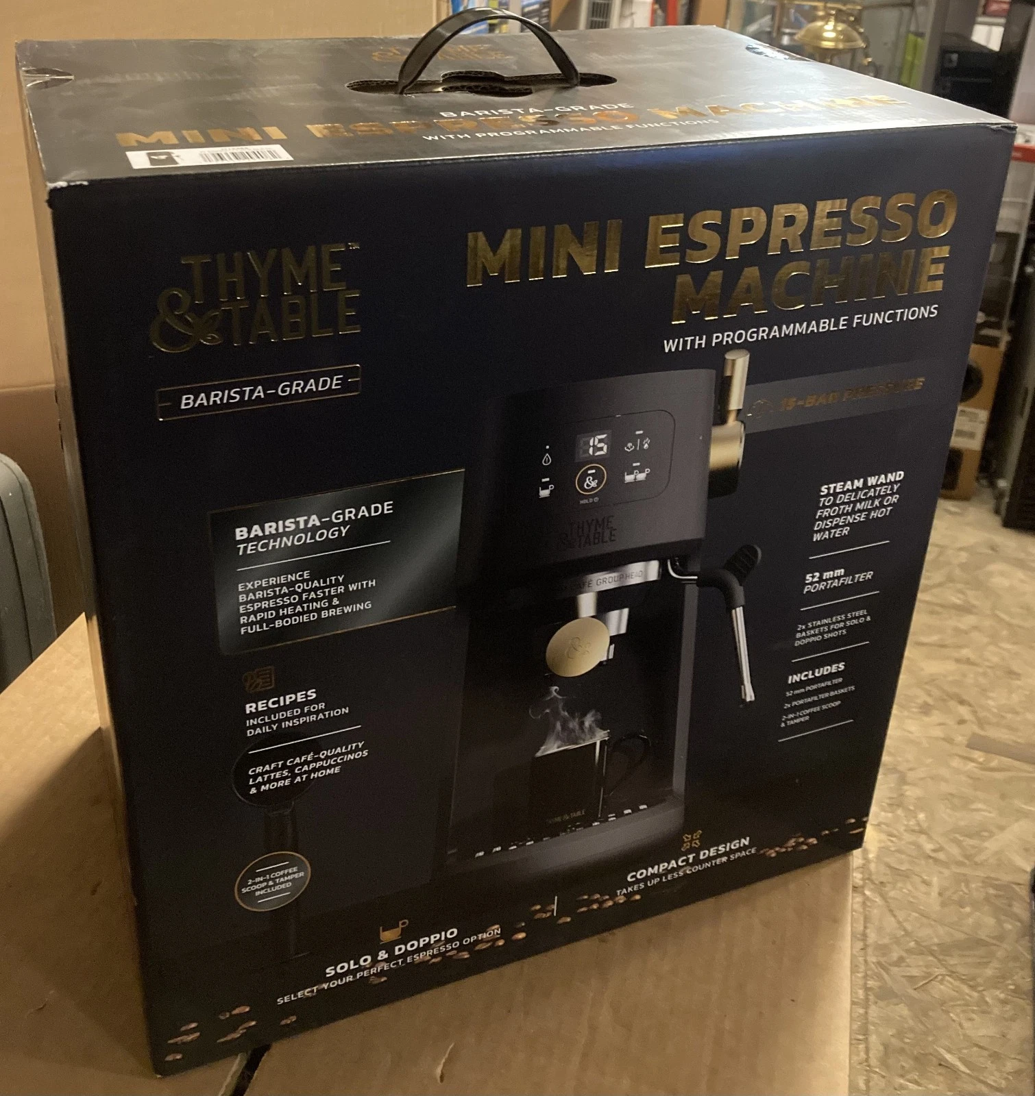 Thyme & Table Barista Mini Espresso Machine, TT1585R 15-Bar Pressure Sand White