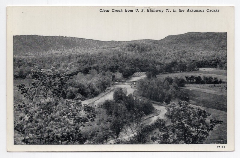 1940s? RPPC - Clear Creek from Highway 71 in the Ozarks, Arkansas