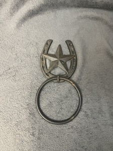 Western Star & Horseshoe Cast Iron Towel Ring, Rustic Country Bathroom Accent