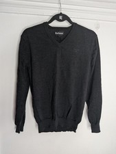 Barbour Sweater Mens Large Gray Merino Wool V Neck Lightweight Knit Pullover