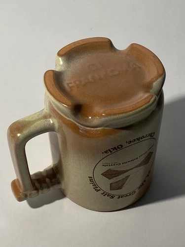 VTG Frankoma Pottery Glaze Mug Pedestal Great Salt Plains Cherokee Oklahoma C1