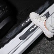 4pcs/Set Car Door Sill Plate Protectors - Black Soft Rubber Front/Rear White