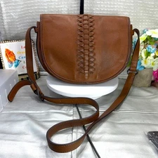 (E4) Banana Republic vintage Brown Leather U-Shaped Bojo Shoulder Crossbody Bag