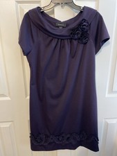 R M Richards Women's Deep Purple Dress with Rosettes Accents Short Sleeves Sz 12