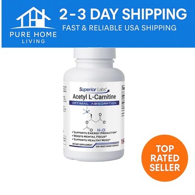 Acetyl L-Carnitine 500mg - Pure Non-GMO Brain & Energy Support - 200 Veg Caps