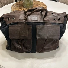 Will Leather Goods Green Canvas Leather Travel Duffle Bag Carry On Weekender