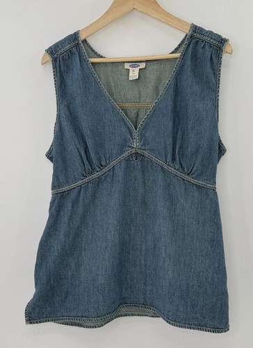 Vtg Old Navy Plus Size Denim Tie Back Babydoll Blouse XXL Y2K Western Boho Rodeo