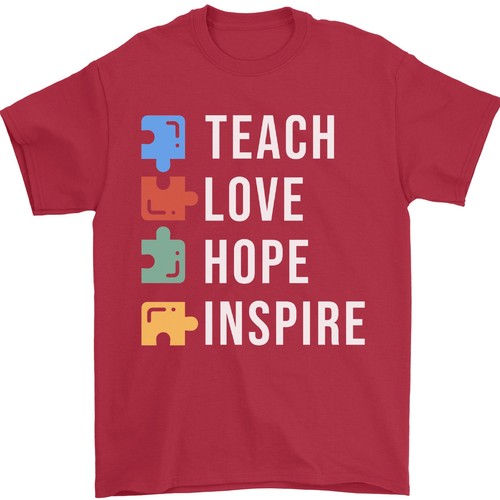 Teach Love Hope Inspire Teaching Teacher Mens T-Shirt 100% Cotton - Picture 11 of 28