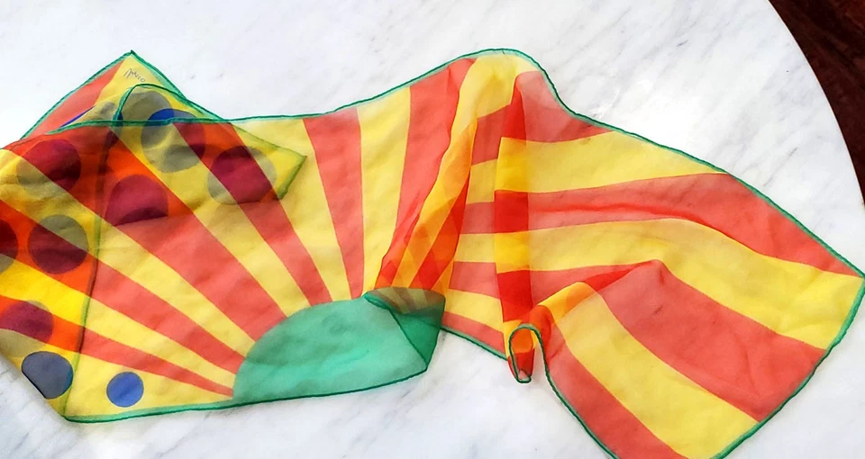 Vintage 1970s VERA Silk Scarf Multi-Colored Polka Dot Stripe Mod Op Art Groovy - Image 4 of 4