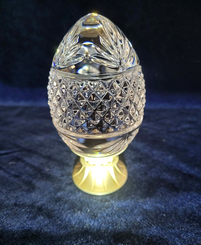 Lead Crystal Egg Paperweight France w/ Pewter Stand 1993 Easter Egg