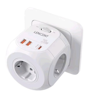 LENCENT Steckdosenwürfel 4-fach Steckdose mit USB-C PD 20W & 2x USB-A...