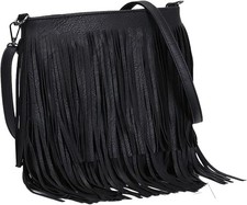 kukubird Crossbody Bags Tassel Fringe Zipper Closure Faux Leather Shoulder bag
