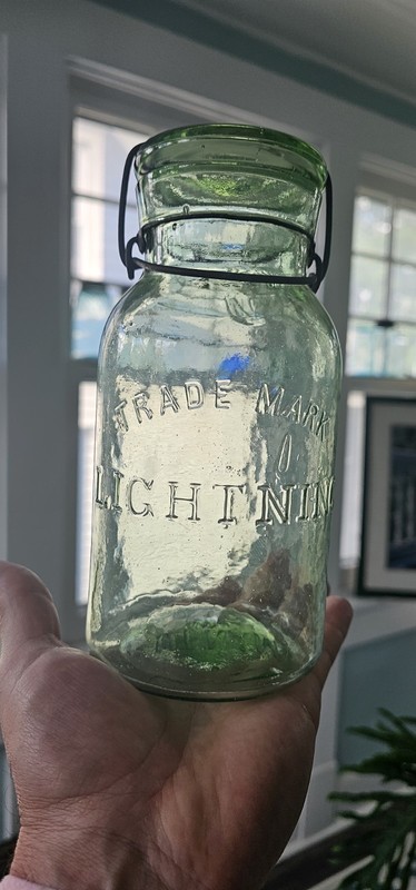 Lightning Putnam Fruit Jar Green QT - Beautiful Antique Glass