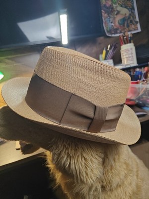 Vintage Cavanagh Straw Fedora Hat Size 7 Bullock & Jones San Francisco Tan