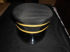 RAILROAD CONDUCTOR HAT, SIZE 7 3/8, USED NICE SHAPE, BLACK, WINTER STYLE