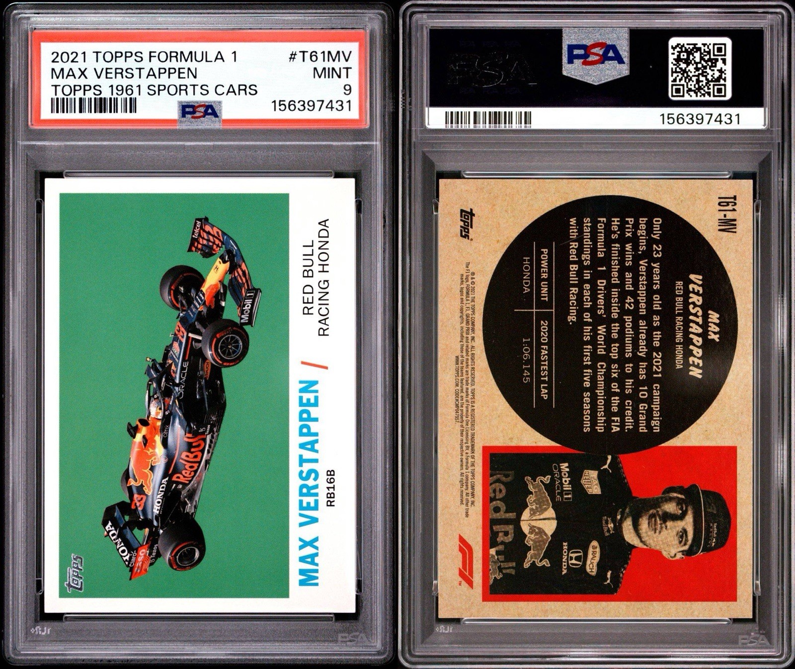 2021 TOPPS FORMULA 1 TOPPS 1961 SPORTS CARS MAX VERSTAPPEN T61MV PSA 9 view 3