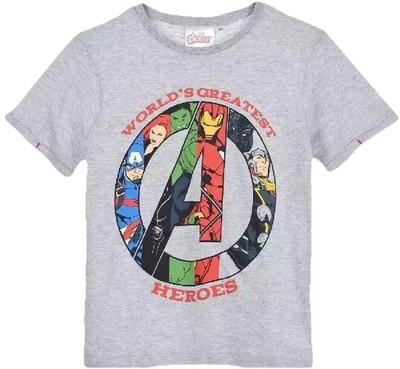 Avengers 140 T- Shirt Marvel Spiderman Iron Man Hulk Grau Kurzarm Kurzarmshirt