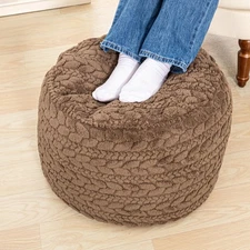 Unstuffed Ottoman Pouf Cover – Round Faux Fur Footstool Plush Floor Pouf (No ...