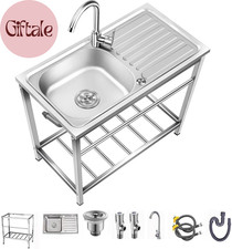 Outdoor Utility Sink,Free Standing Stainless Steel Laundry Tub, Single Bowl Port