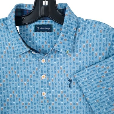 William Murray Polo Shirt Men's Small Blue Beer Mug Caddyshack Plaid
