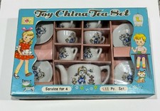Vintage Toy China Set Original Box Girl with Flowers 11 Piece Set Service For 4