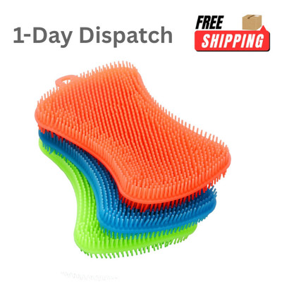 3 Pack Silicone Dish Sponges Food Grade Kitchen Cleaning Scrubber Multi Color