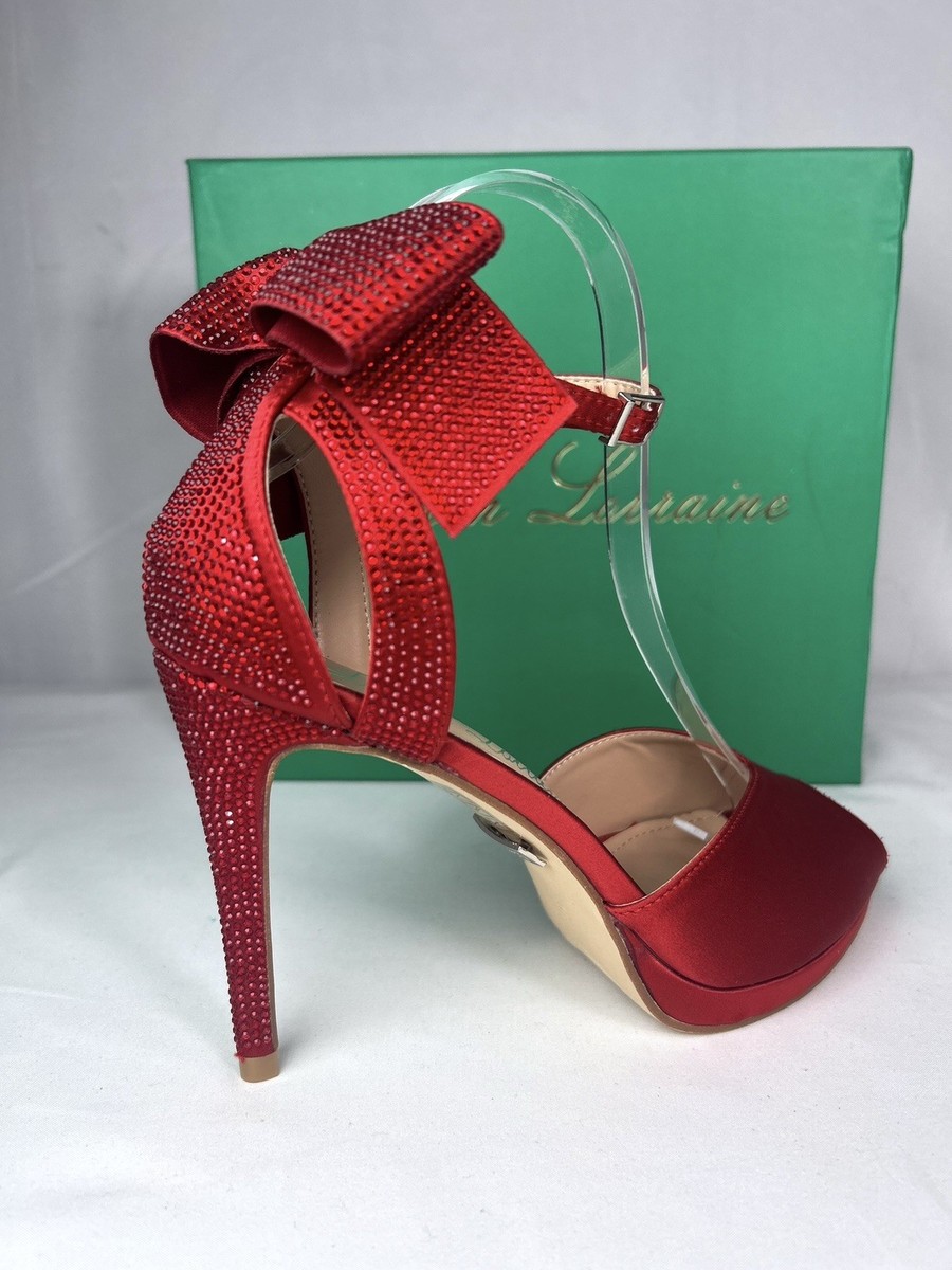 Elegant Red Glitter Crystal High Heels Bow Ankle Strap Open Toe