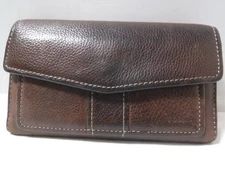 GA8 VTG FOSSIL Brown Genuine Leather Envelope Checkbook ID Credit Card Wallet