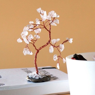 Steinquarz Edelstein Baum auf schwarzem Achat Sockel 35 Steine Kristall Dekor UK