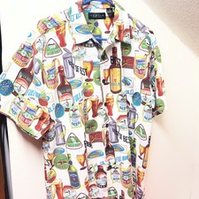 Men's Short Sleeve Hawaiian Beer Logo Size L White Button Up