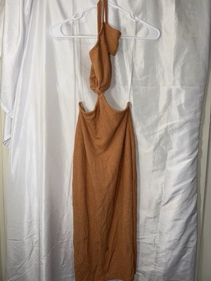 Windsor Women s Rust Halter Bodycon Dress Ribbed Knit Midi Going Out