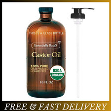 Essentially KateS Castor Oil 16 Fl Oz Glass Bottle - 100 Cold Pressed - USDA