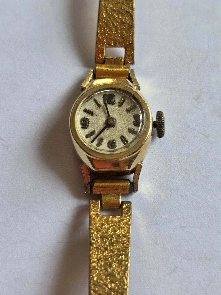 Damen Armbanduhr/Cocktailuhr 585er Gelbgold mit Gold Double Armband 60er Jahre - Bild 3 von 4