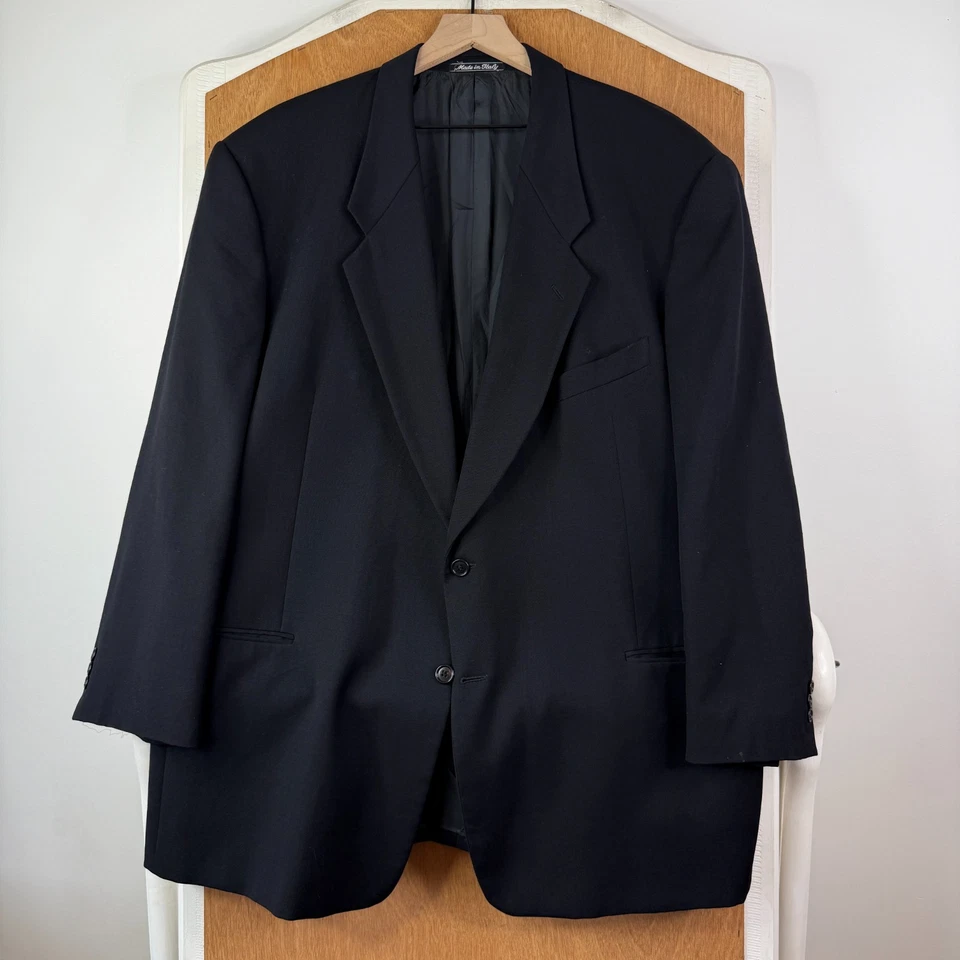 Traje Armani Para Hombre 48L Negro 2 Botones 100% Lana Lona Muesca Mani Italia Pantalón 44x30 Foto 2 de 4