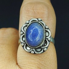 Natural Lapis lazuli Gemstone Handmade 925 Sterling Silver Ring Size-7 US