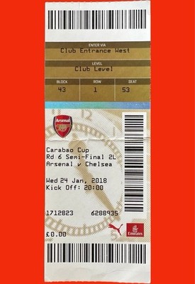 Ticket 2018 Carabao Cup semi final ticket Arsenal - Chelsea Club Level ticket