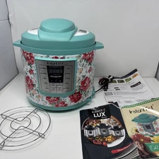 Pioneer Woman Instant Pot IP-Lux60 Vintage Floral Aqua Teal 6QT. Pressure Cooker