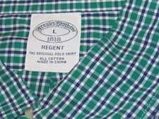 BROOKS BROTHERS Regent Shirt Men's Large Blue Green White Check Original Polo