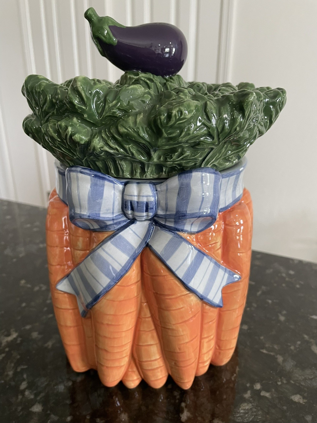 Vintage 1987 Fitz & Floyd Carrots Figural Sugar Bowl Covered Canister Ceramic