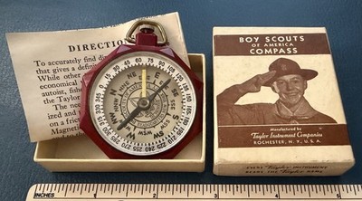 Vintage TAYLOR Official Boy Scouts of America COMPASS & BOX BSA Scouting Camp