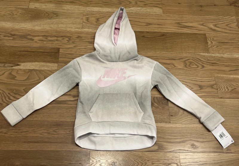NEW Nike Girls Hoodie Hooded Sweatshirt NWT  6X Gray, Pink Glitter Swoosh