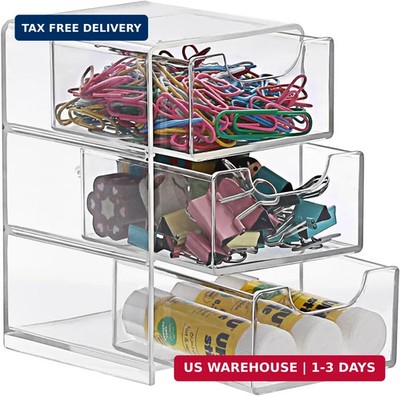 BTSKY 1 Pack Small Acrylic Storage Organizer with Drawers, 3-Layer Clear Desktop
