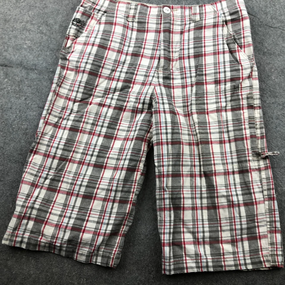 Timberland Shorts Boys 20 Beige Red Plaid Check Blue Chino Flat Front - Image 2 of 4