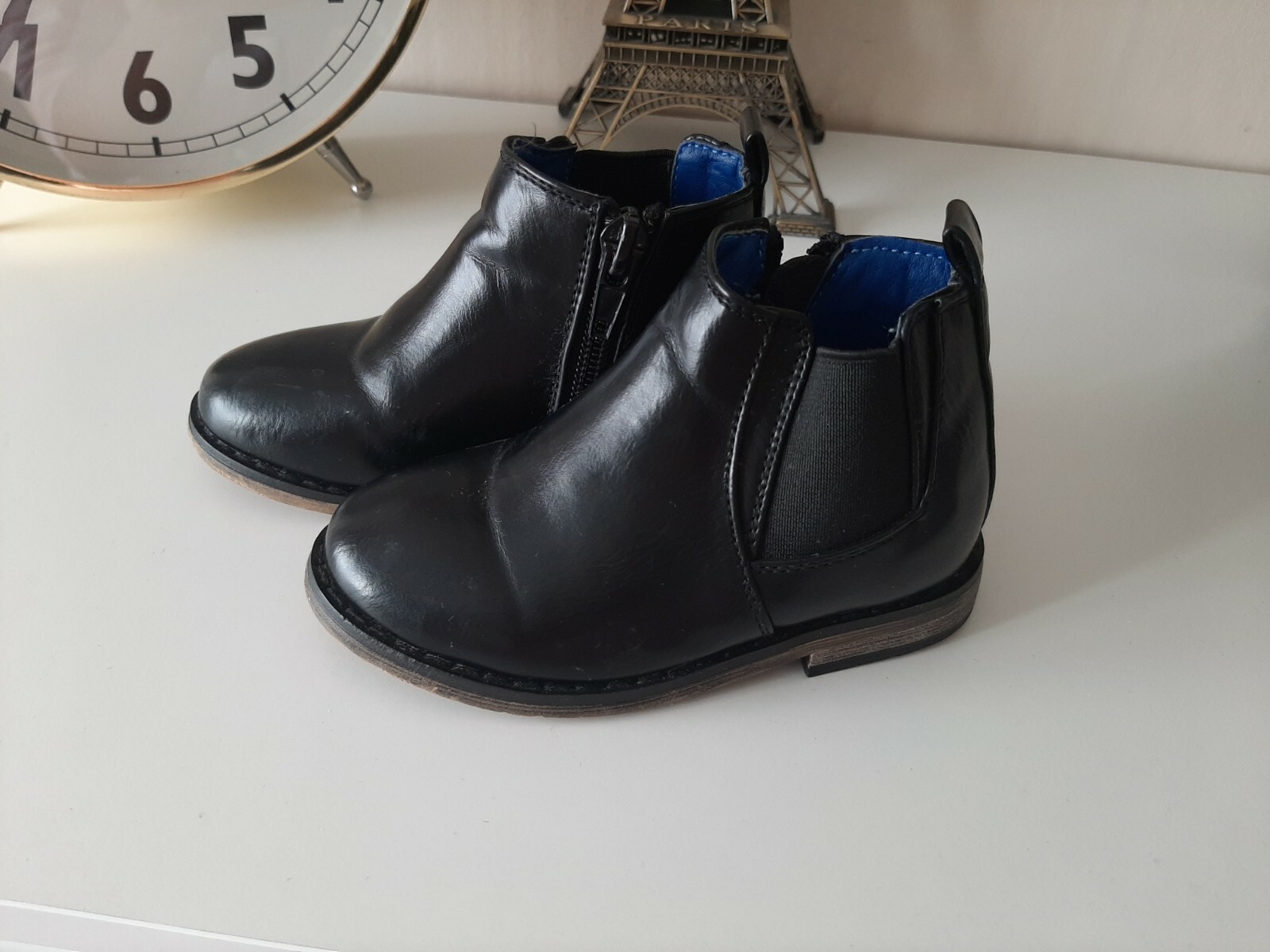 River Island Baby Girls Black Leather Look Boots Shoes Size UK 4 Infant