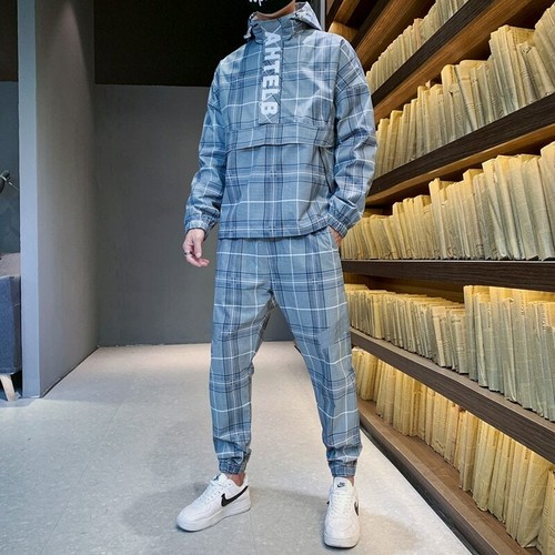 2021 Plaid Tracksuit Men Hooded Sweat 