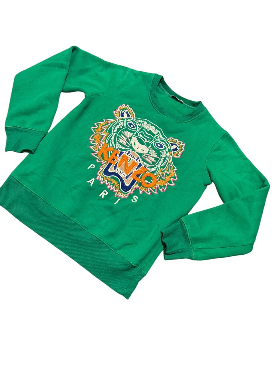 KENZO Kids/Youth Embroidered Tiger Logo Cotton Sweatshirt Green